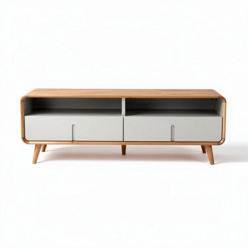 Wood and grey TV stand with drawers for living room storage 150 x 40 x 45cm