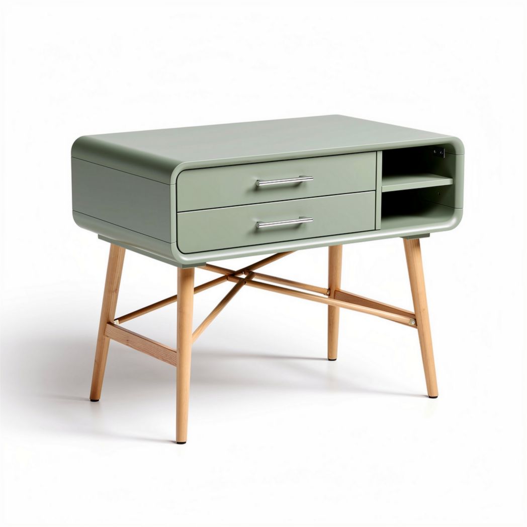 Green modern writing desk with two drawers and open shelf 60 x 40 x 75cm