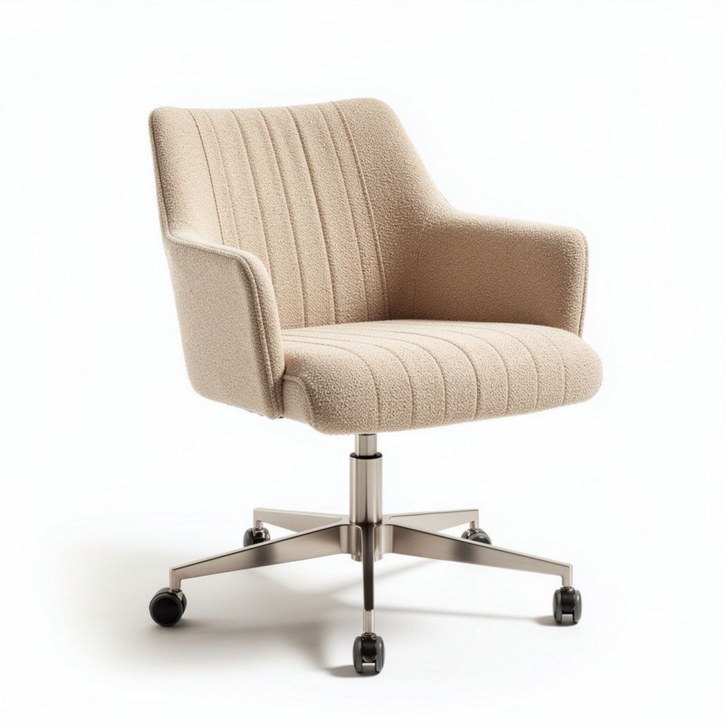 Office chair in beige fabric with rolling casters and swivel base 60 x 60 x 80cm