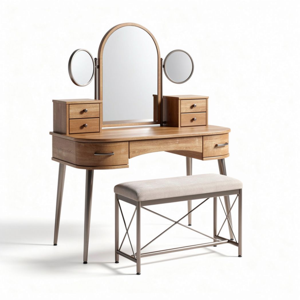 Wooden vanity set with adjustable mirror and storage drawers 120 x 50 x 150cm