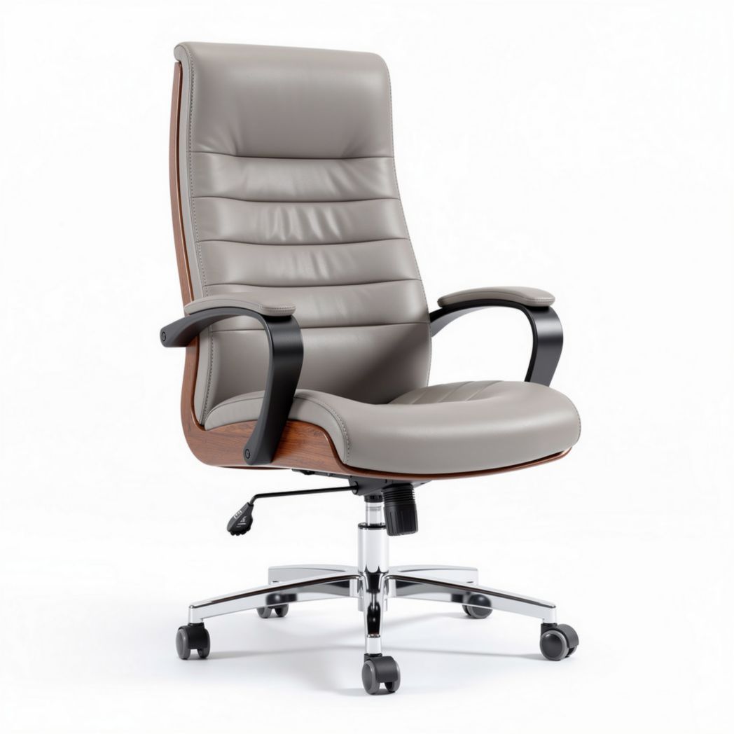 Leather office chair with wood accents and adjustable height 65 x 65 x 120cm