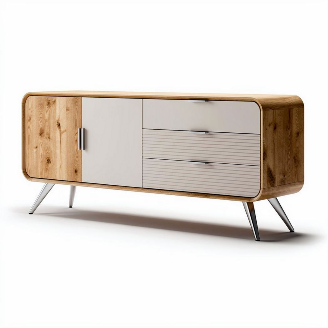 Modern wooden storage cabinet with three drawers and two doors 150 x 40 x 60cm