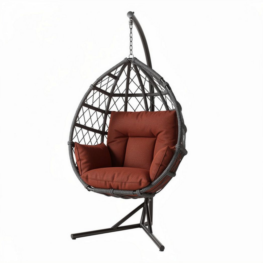 Hanging egg chair with cushion made of sturdy steel and rattan 80 x 70 x 120cm