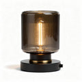 Glass table lamp with ribbed shade and black metal base 20 x 20 x 30cm