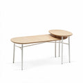 Wooden desk with oval shape and metal legs in natural finish 150 x 75 x 73cm